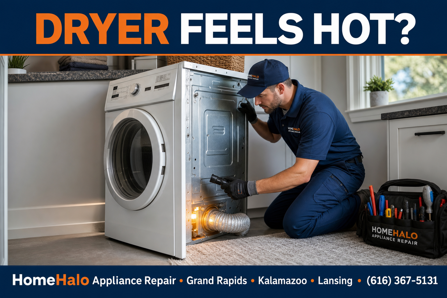 HomeHalo dryer repair guide for a dryer that feels hot on the outside in West Michigan